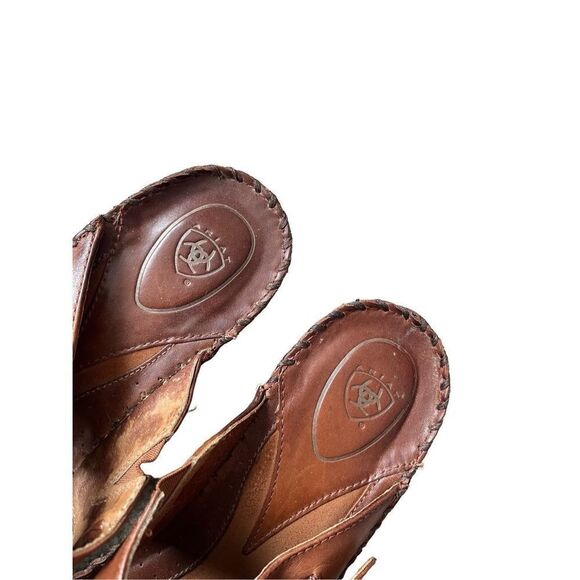 Ariat Leather Block Heel Peep Toe Brown Sandal Size 11B - Picture 8 of 11